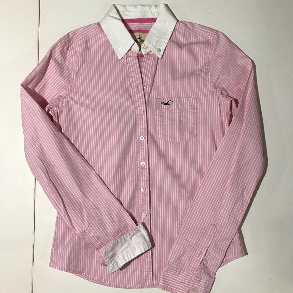 Hollister Pink Striped Button Up Shirt